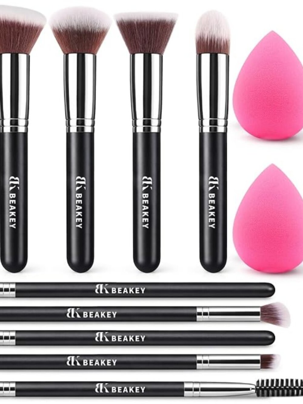 BEAKEY12-Piece Makeup Brush Set with2 Blending Sponges – Face & Eye Makeup Tools